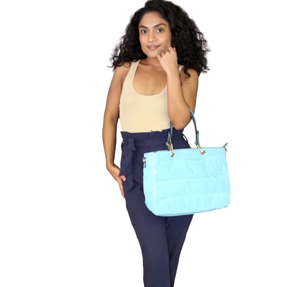 ISABELLE HANDBAGS VEGAN QUILTED NYLON TOTE - Picture 1 of 10